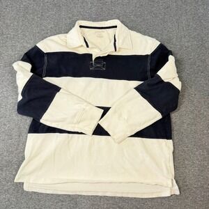 St Johns Bay Mens XL Jersey Rugby Shirt Long Sleeve Striped Cream Navy Blue